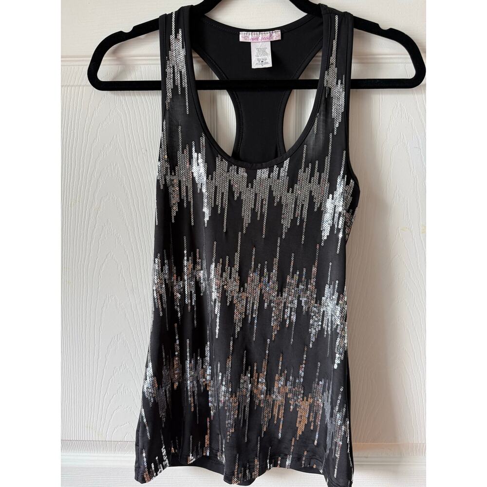 Wet Seal Y2K Sequin Going Out Tank Top Black S Festival‎ McBling Indie Sleaze